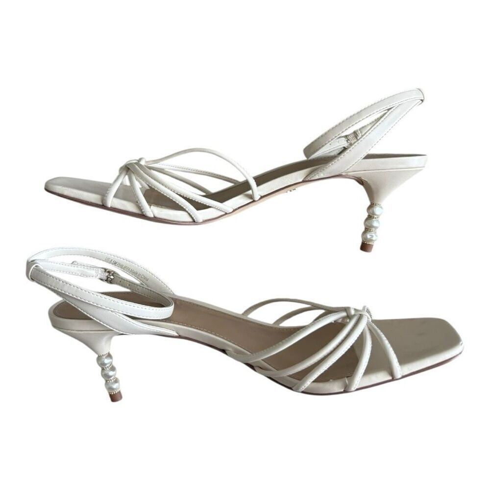 Sam Edelman Philippa Sandal Pearl Women’s Size 8.5 Ivory Embellished Kitten Heel - Picture 8 of 11